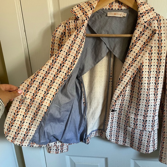 Tory Burch Blazer, XS, Cream Color w/ Orange and Navy Pattern - Picture 5 of 6